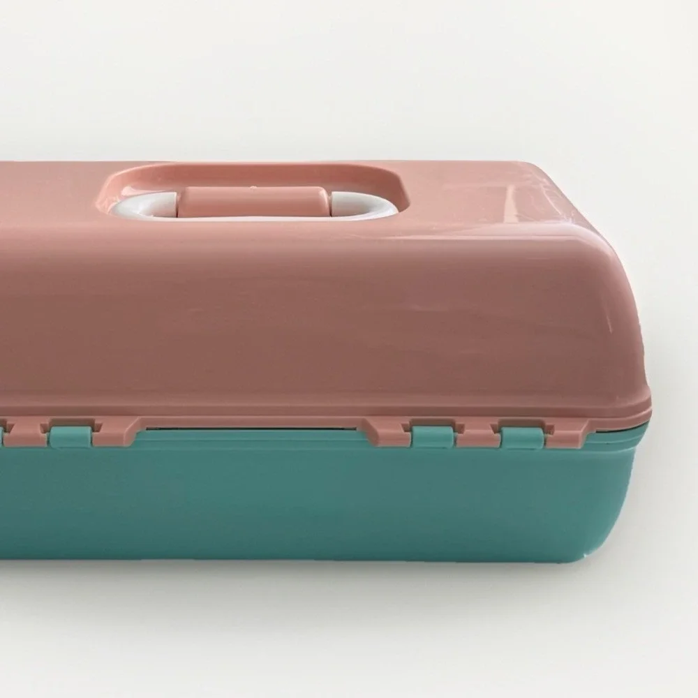 Vtg Caboodles 3 Tier Makeup Travel Case w/Vanity Mirror Peach & Mint Green USA